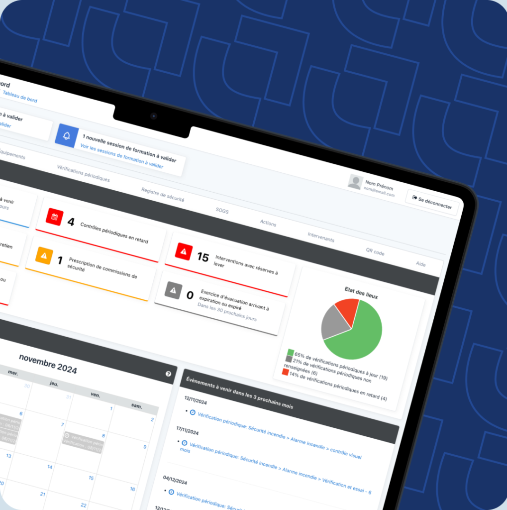 tableau de bord Sécurité+ dans la plateforme Lootibox, outil de gestion des obligations réglementaires