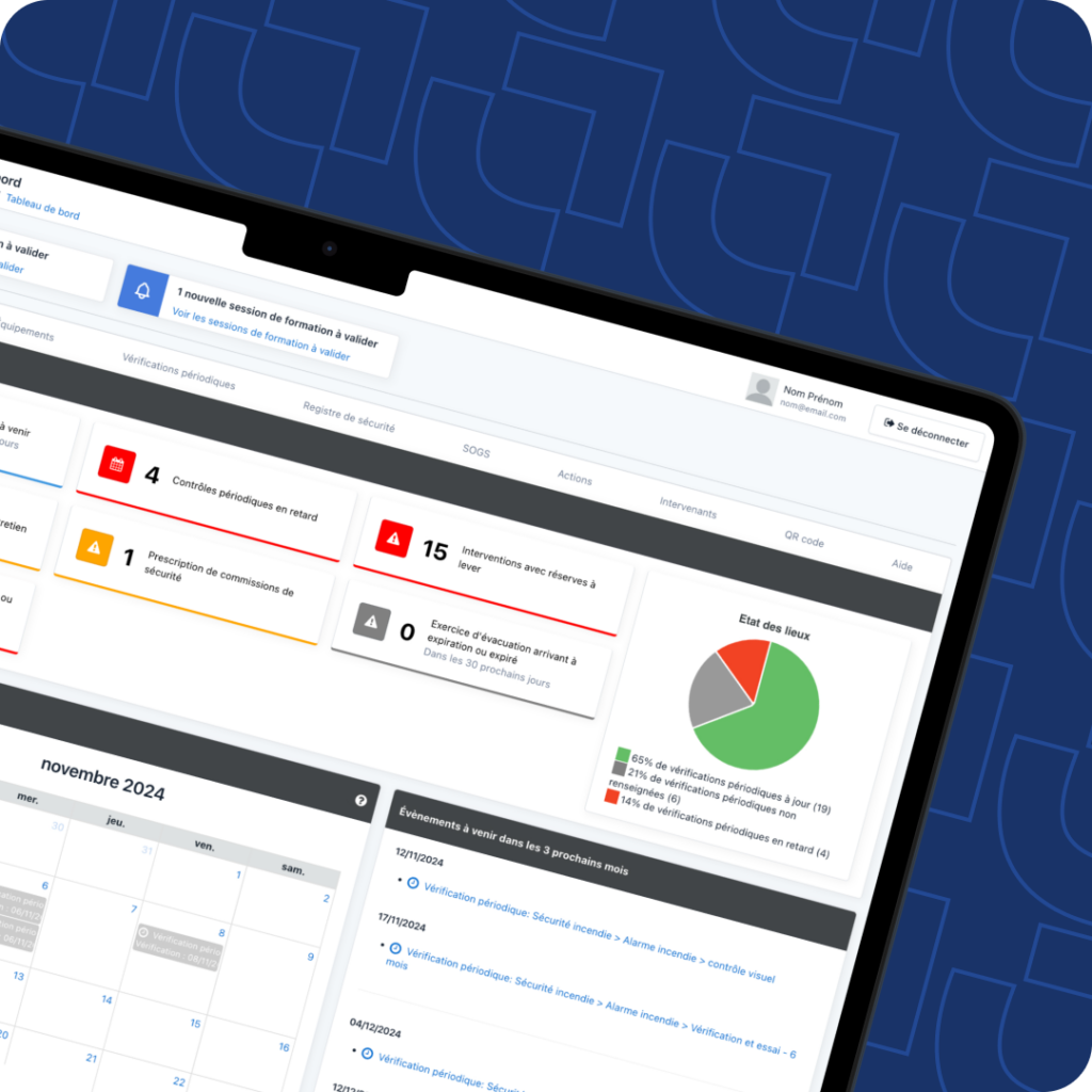 tableau de bord Sécurité+ dans la plateforme Lootibox, outil de gestion des obligations réglementaires